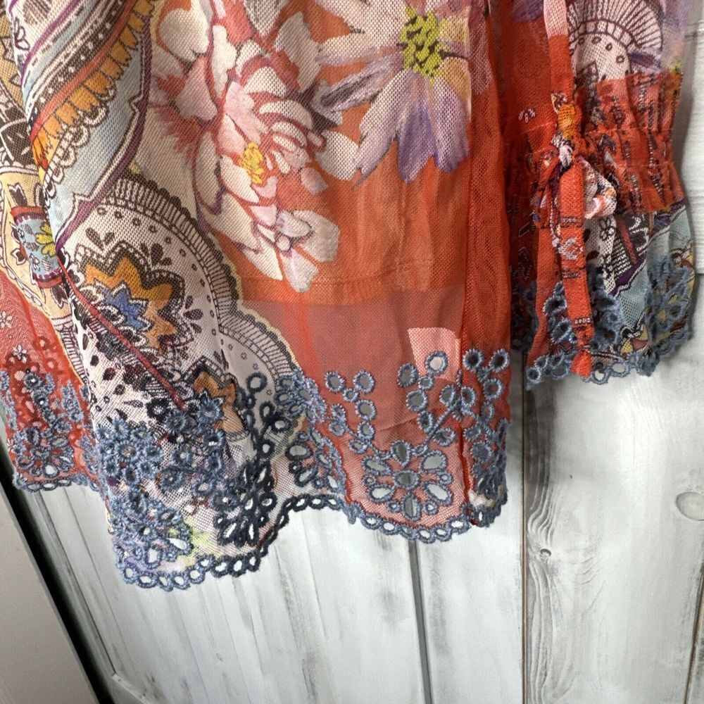 NWT WOMENS‎ JOHNNY WAS BIYA ORANGE COLORFUL PAISLEY EYELET MESH BLOUSE W/ SLIP M - Picture 5 of 16